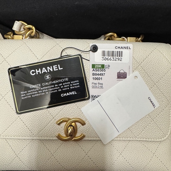 CHANEL Flap Bag With Handle White Gold Hardware Medium NWT - Picture 8 of 8
